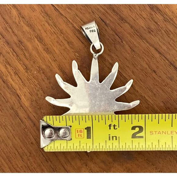 Vintage Sterling Silver Sun Pendant with Black Cabochon - Mexico Large - Picture 4 of 5